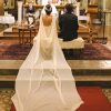 Espalda de vestido de novia con capa de gasa de seda