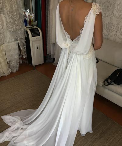Vestido de novia usado de gasa y encaje hecho por Blanca Bonita