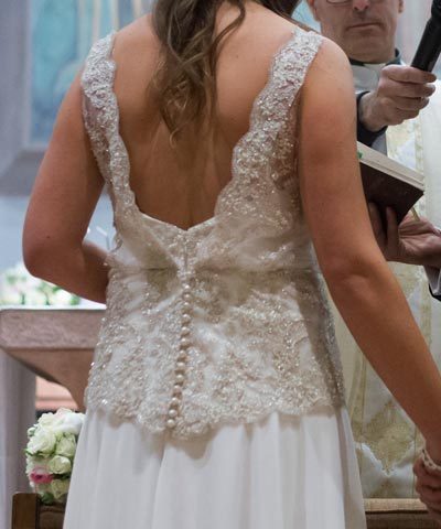 Vestido de novia Trío de gasa con detalles de encaje y pedrería