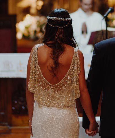 Vestido de novia usado Francisca Larrain con pedrería