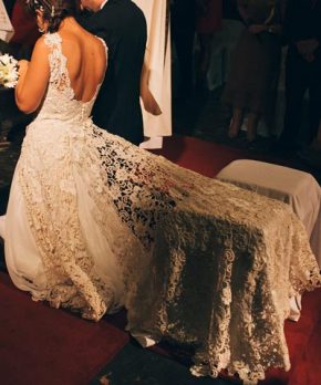 Vestido de novia de macramé y gasa Blanca Bonita
